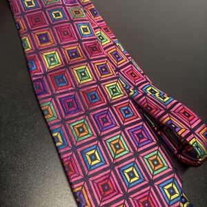 Paul Fredrick Tie Mens Silk Necktie Geometric Bold Square Pattern‎ Multicolored